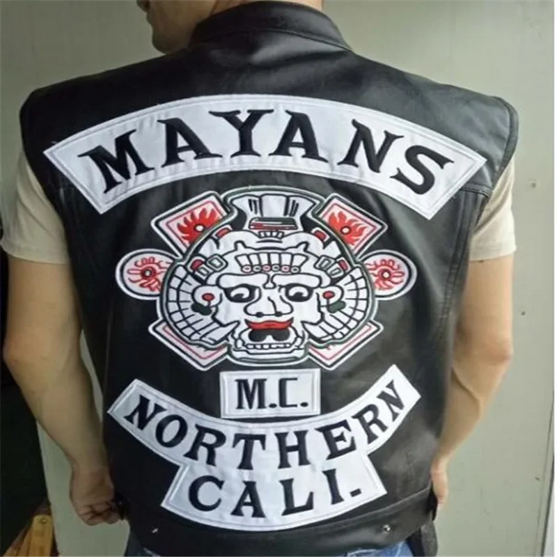 Men WOMEN Fsahion Sons Embroidery PU Leather Rock Punk Vest Cosplay Costume Adult Black Color Motorcycle Sleeveless Jacket