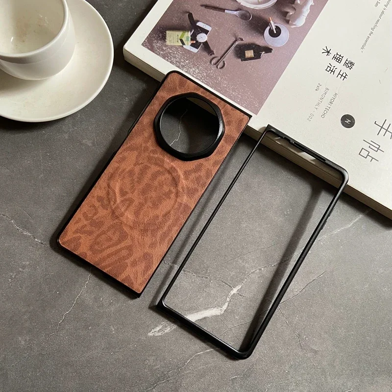 Роскошный деловой магнитный кожаный чехол для телефона Vivo X Fold 3 Pro 2 Plus с леопардовым цветочным принтом, противоударный защитный чехол из искусственной кожи, задняя крышка Fundas