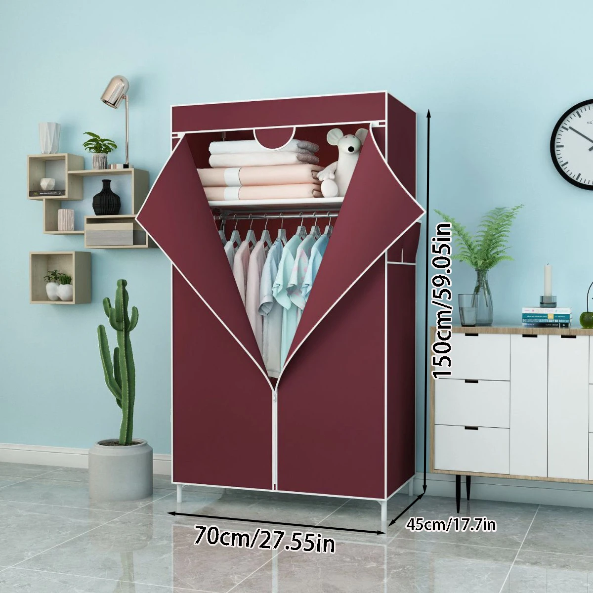 Freestanding Fabric Wardrobe, a Practical Home Storage Cabinet for Everyday Clothing, Suitable for Dormitories, Rental Apartments, Bedrooms, and Living Rooms. It Can Classify and Store Clothes, Shoes, and Daily Items, Making It Easy to Access and Simple to Assemble