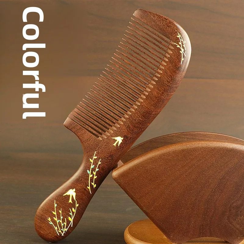 ブラックゴールドサンダルウッドヘアコーム女性用家庭用静電気防止ヘアブラシ学生用スムースヘアコーム木製コームヘアケアボリュームアップ