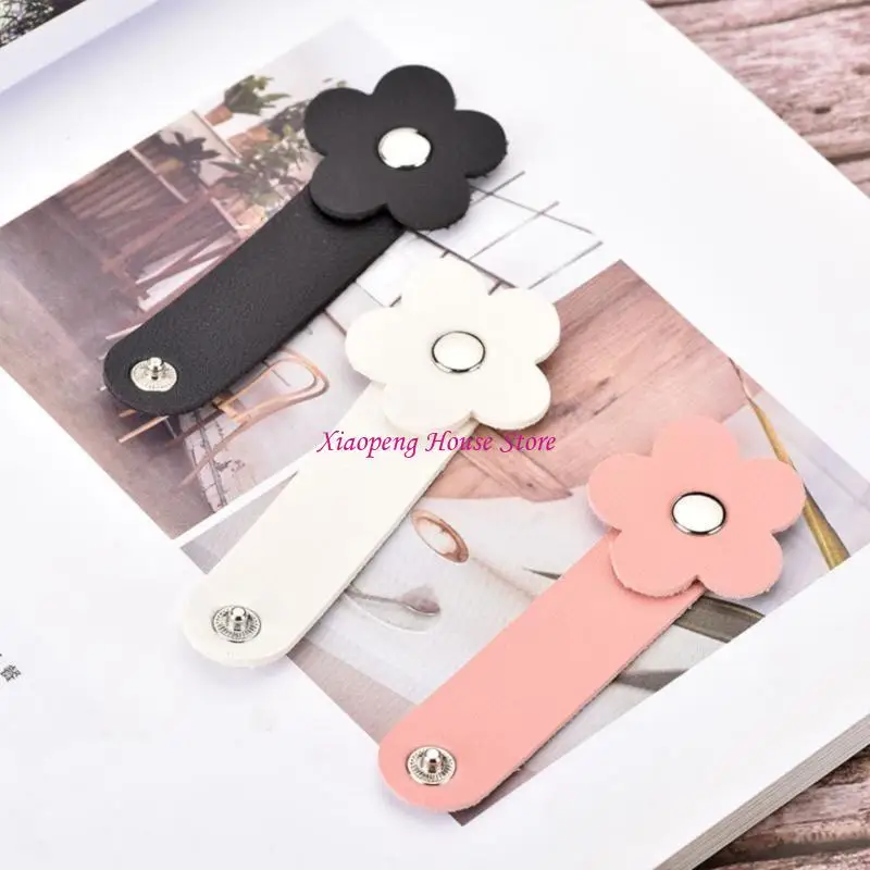 Flower Pattern Wire Winder PU Leather Cable Organiser Ties For Phone Cables 77JC