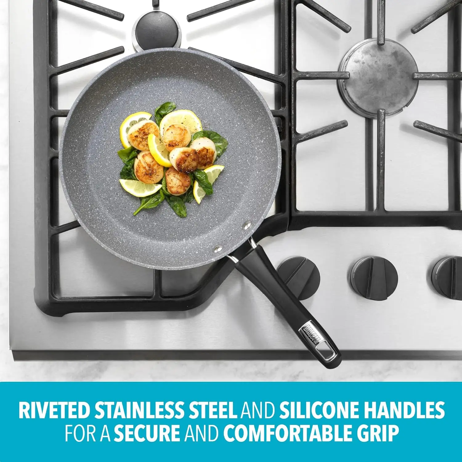 Impact Textured Nonstick 10 Piece Oven-Safe Cookware Set, Gray - 10-Piece Set, Micro-Divot Textured Aluminum, Nanotec-Infused No