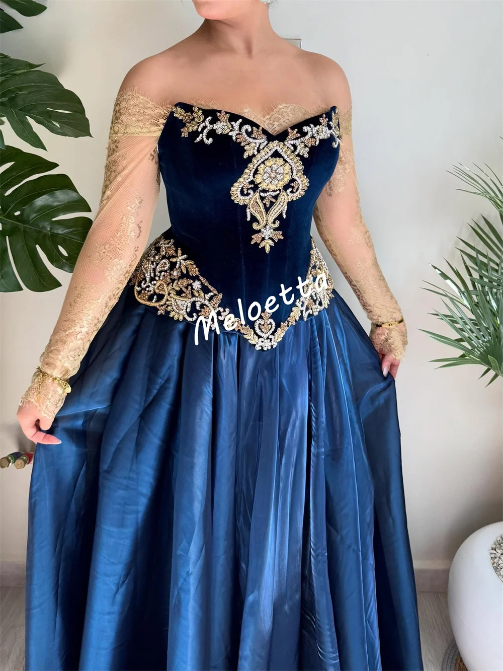 Customized Charmeuse Rhinestone Lace Off-the-shoulder A-line Long Dresses Bespoke Occasion Women Luxury Evening Sparkle Party