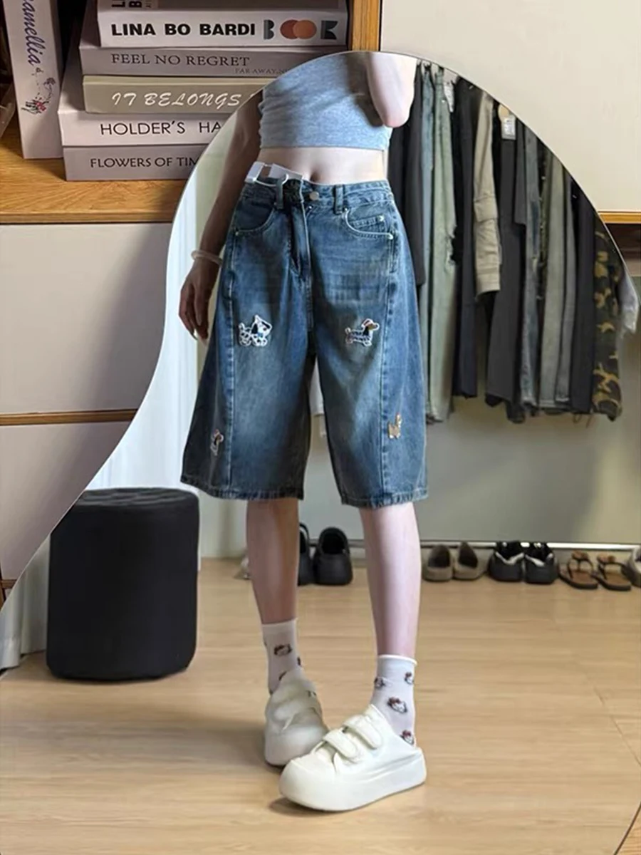 

Прямые синие джинсовые брюки больших размеров с высокой талией, женские летние утягивающие широкие брюки длиной пять четвертей