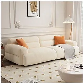 Cream wind lamb wool fabric sofa living room small apartment rental room multi-person straight row solid wood sofa