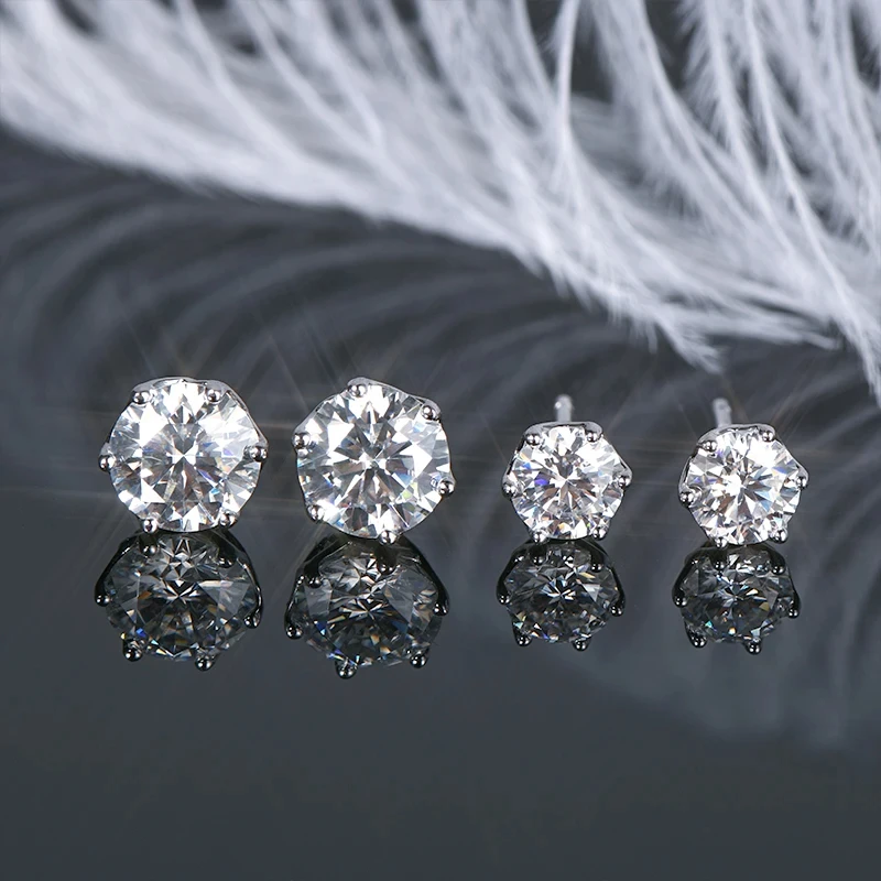 

925 Sterling Silver 0.5-2 Carat Moissanite Six-Claw Earrings Fashion Design Light Luxury Senior for man and woman