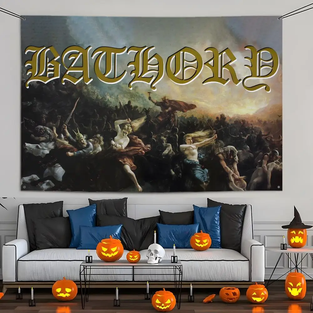 B-Bathorys Heavy Rock Band Flags Aesthetic Wall Tapestry Printed Wall Hanging Living Room Party Outdoor Decor
