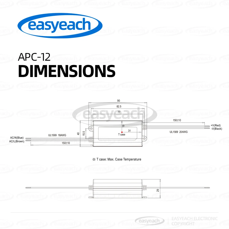 MEAN WELL APC-12 12W 350/700mA Driver de iluminação LED Fonte de alimentação de corrente constante