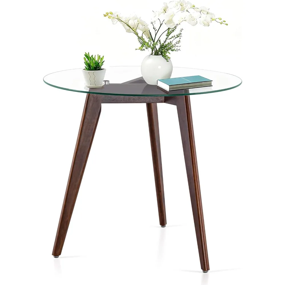 

Round Glass Dining Table for 2-4 People, 31.5" Modern Circle Kitchen Table with Tempered Glass and Solid Wood Legs for Kitchen