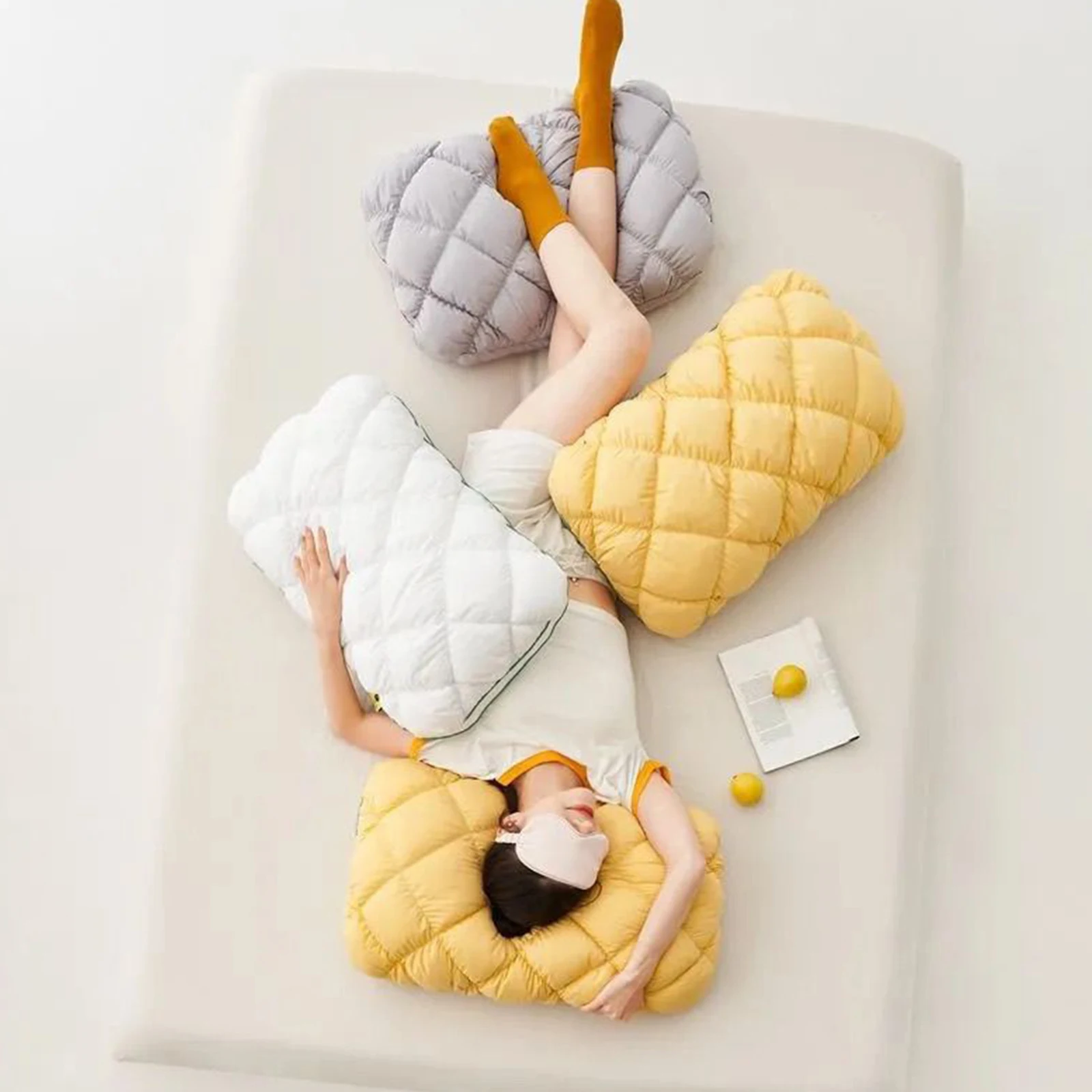 Pineapple Bun Shape Pillows 3X Fluffy Marshmallow-Soft Pillow Washable Cervical Support Pillows for Side Back & Stomach Sleepers