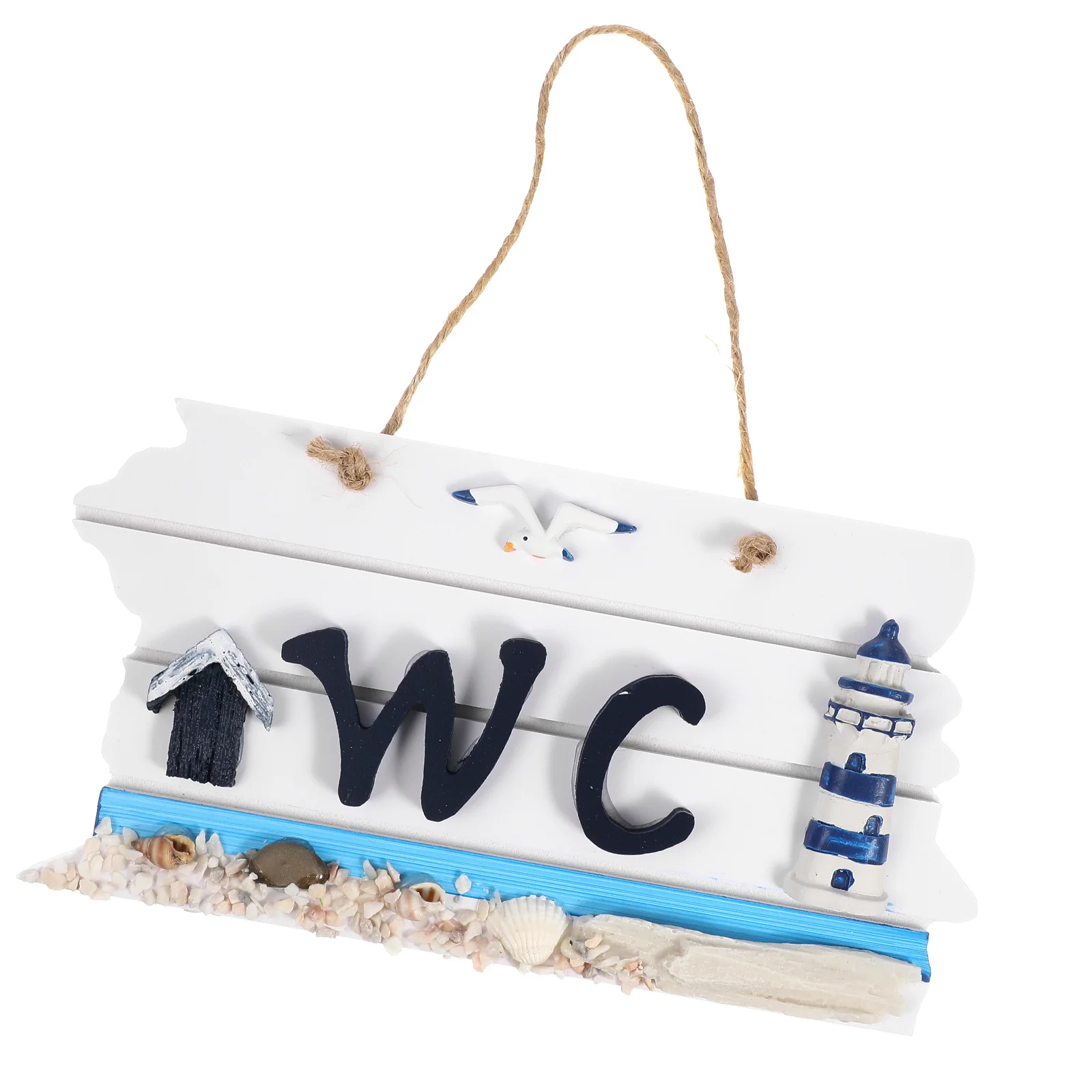 Wooden Lighthouse Wall Hanging Sign Board 22*11.5*3Cm Hand-Painted White Black Mediterranean Style Bathroom Decor Beach Theme Wc