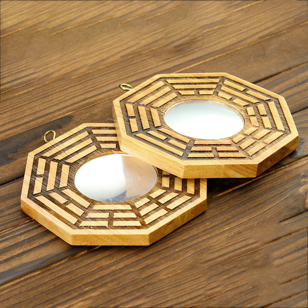 1PC Chinese Retro Style Carved Mahogany Feng Shui Bagua Mirror Concave Convex Wooden Mirror Can Be Hung for Home Wall Decoration