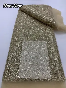 2024非洲時尚棕色網紗蕾絲布料,附亮片,奈及利亞蕾絲布料,法國薄紗珠飾蕾絲布料,5碼婚紗布料 6 最佳銷售 棕色蕾絲布料 - №3