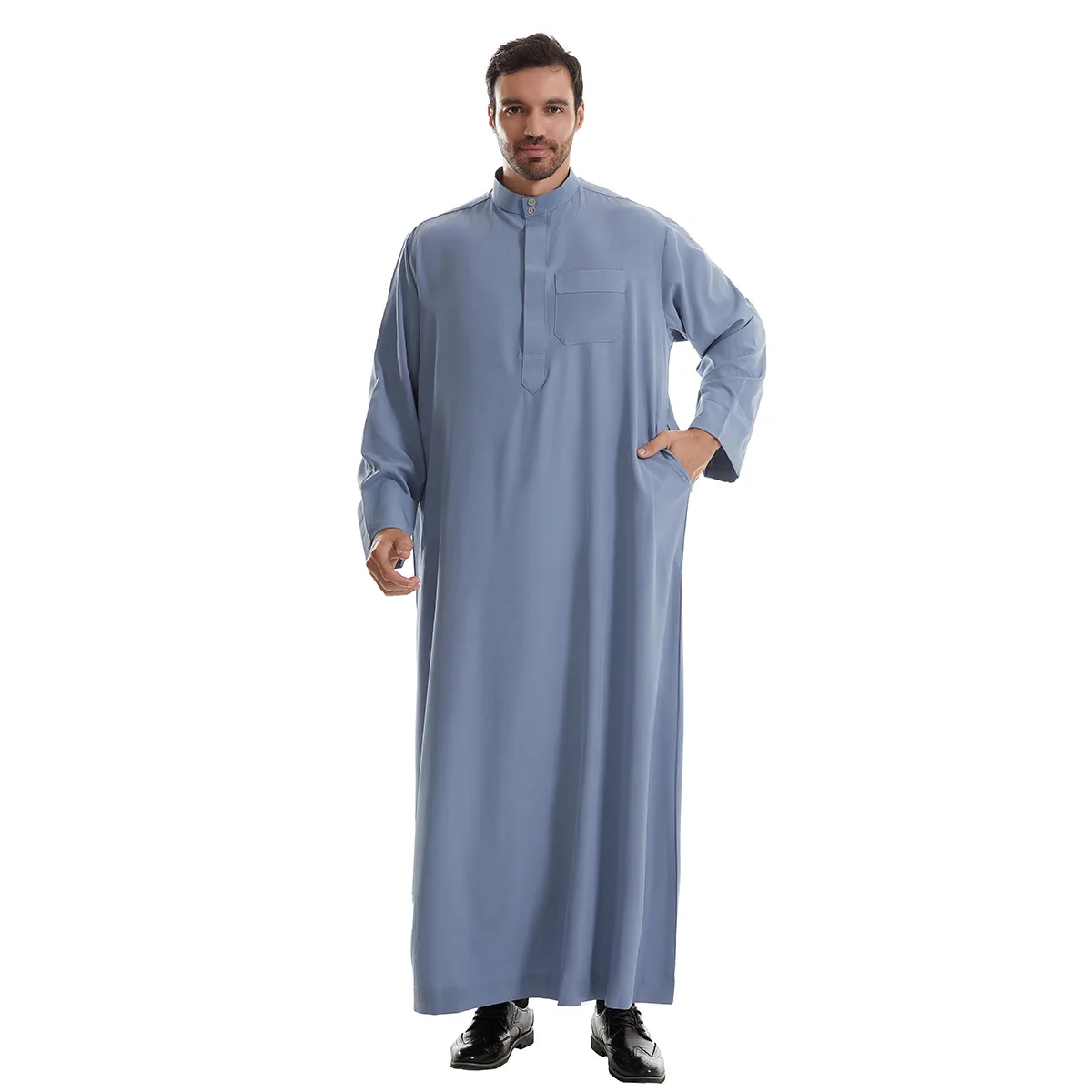 2025 ใหม่สีทึบ Jubba Thobe ผู้ชายมุสลิมอิสลามเสื้อผ้าอาหรับ Robe ดูไบ Abaya ตุรกี Kaftan Eid Djellaba Thobe Dishdasha