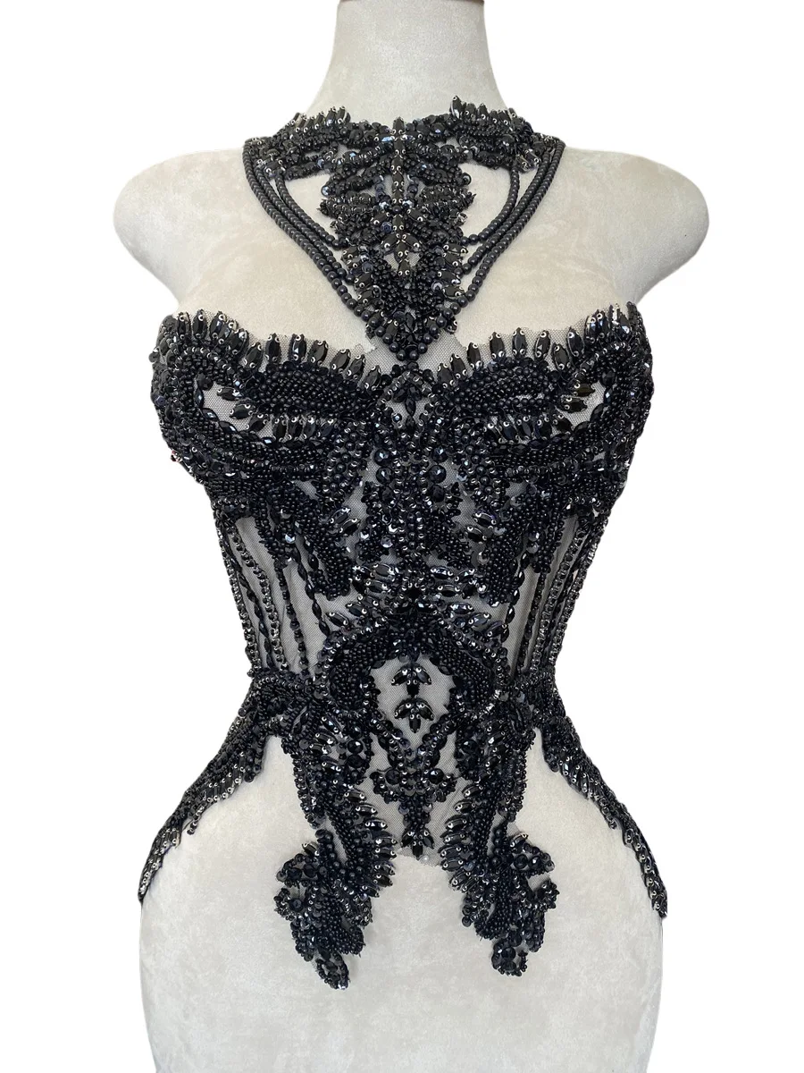 Heavy Duty Shiny Beaded Embroidered Apparel Decoration Halter Party Dress Fabric Handmade Sequin Rhinestone Hot Diamond Material