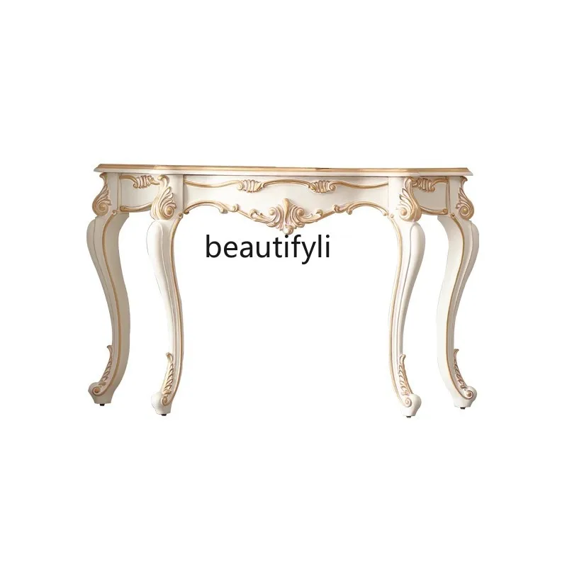 French light luxury entry solid wood entrance table European style villa large flat entry door wall entrance table