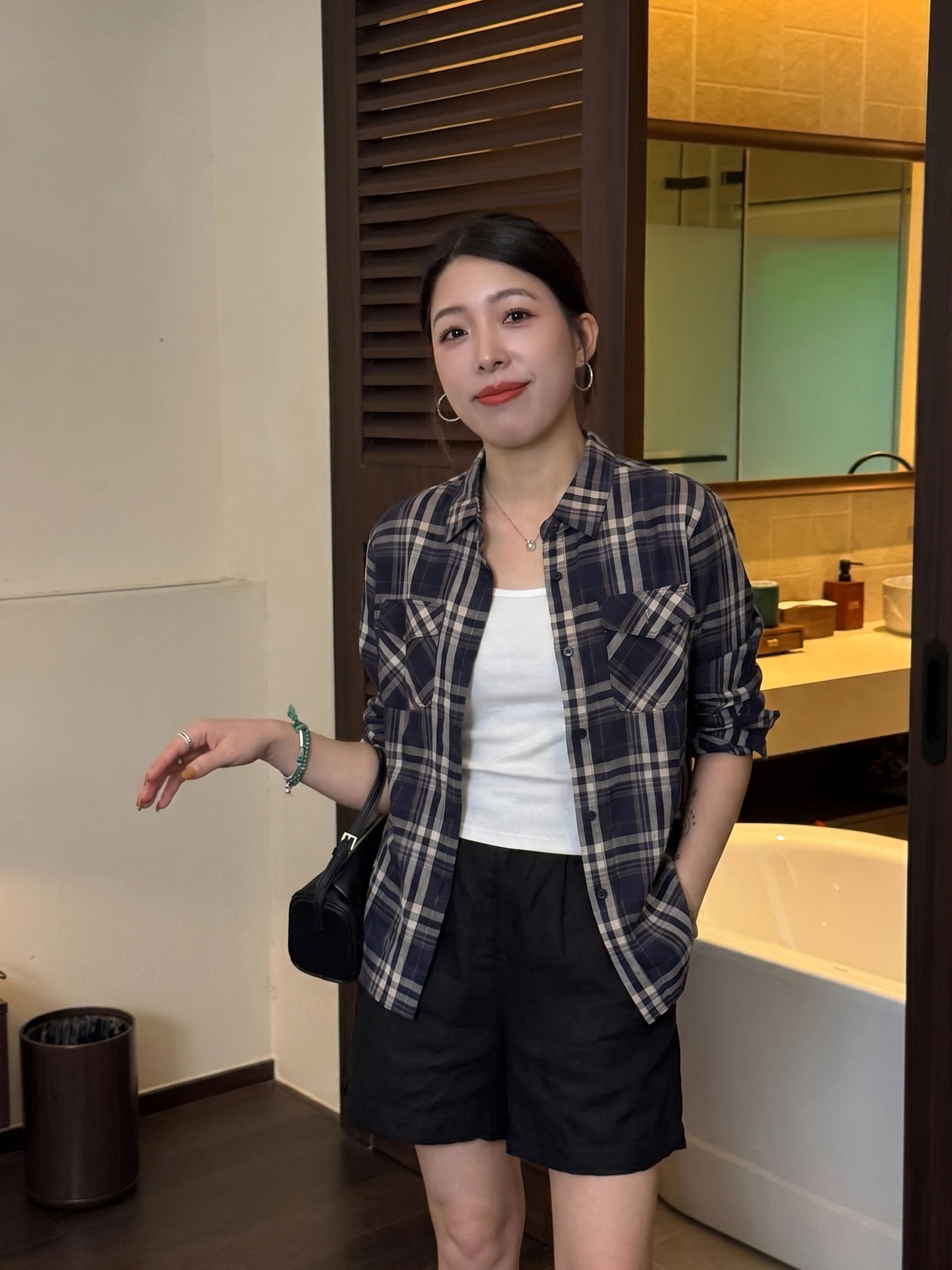 

Bebe Pure Cotton Plaid Shirt Jacket Women's Loose Casual Long Sleeve Top Spring Autumn Wear Elegant Girl's Button up