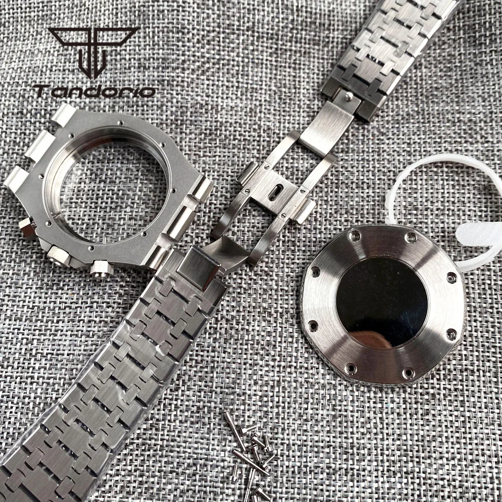 Stainless Steel Octagon Design 42mm Brushed Watch Case Bracelet Sapphire Fit VK63 VK64 Quartz Movt Chronograph Wristwatch Parts