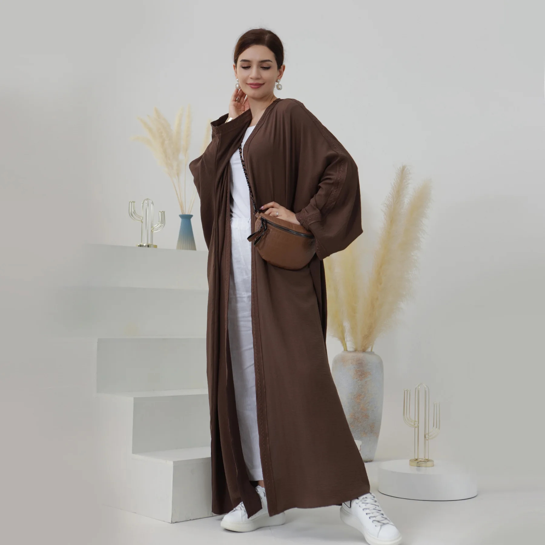 Middle East Muslim Dress Cardigan Coats Embroidered Lace Robe Tunic Party Kimono Femme Musulmane Turkey Fashion Clothes