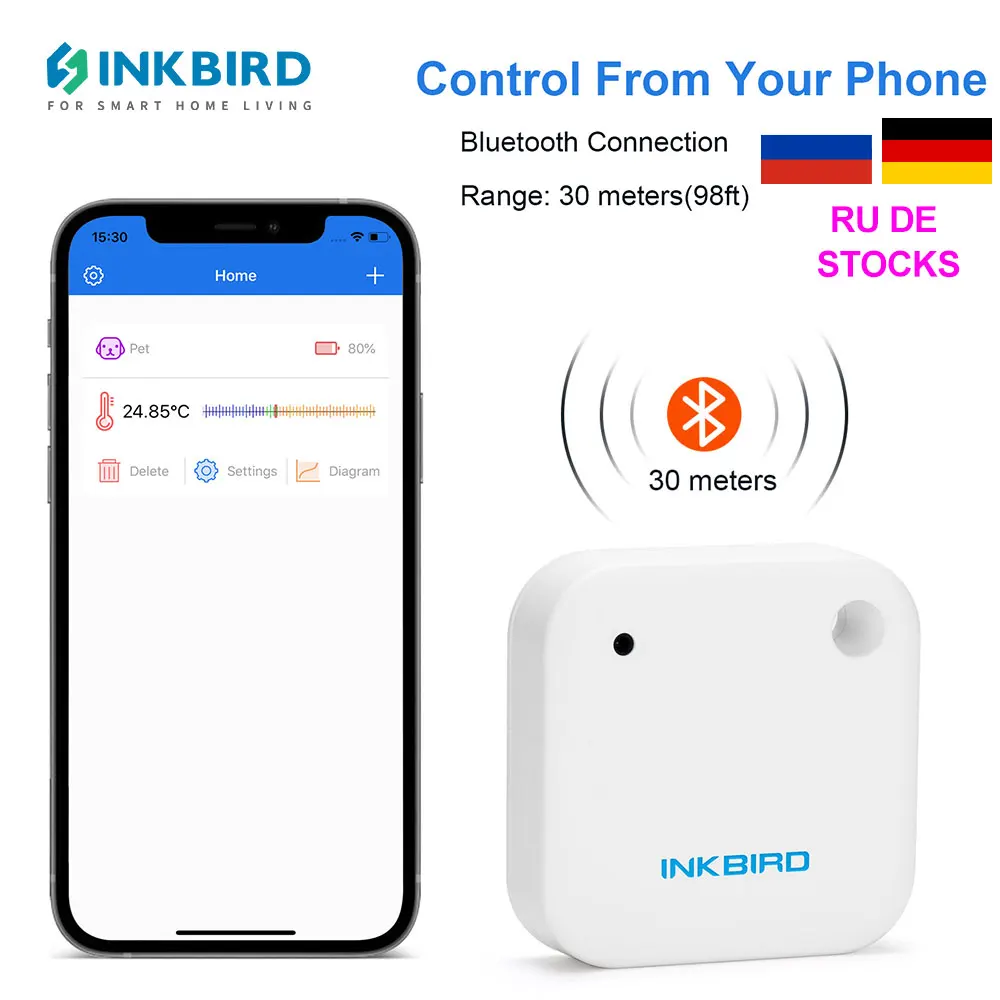 Inkbird-sensor de Temperatura Magnético Bluetooth à Prova Dágua Termômetro Interno Controle Remoto Calibre com Alarme Ipx4 Ibs-th2