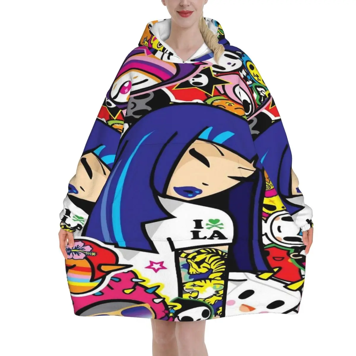 Oversized Tokidokis Wearable Blanket Gifts for Women Men Ultrasoft Plush Warm Sweatshirt Blankets With Pocket