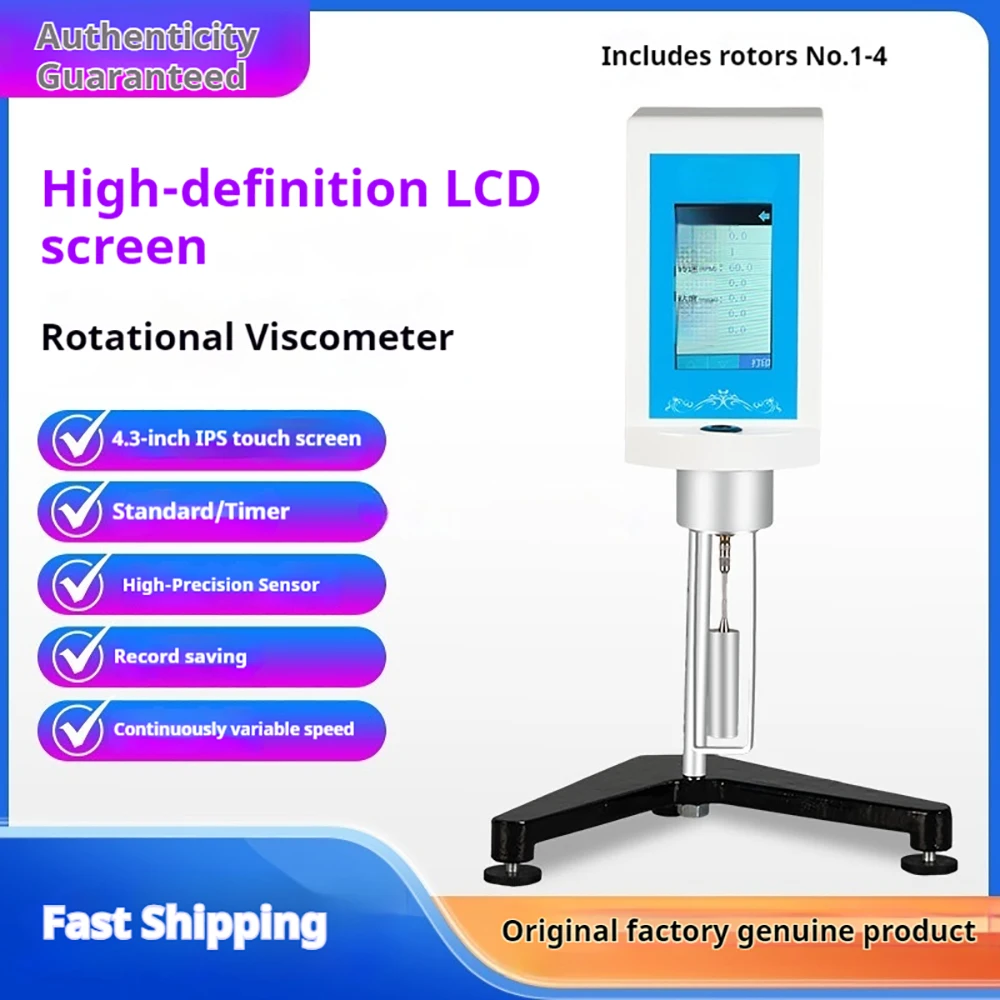 Digital Rotary Viscometer Touch Screen Viscosity Meter 1% Accuracy Lab Viscometers with Data Output and Temperature Probe