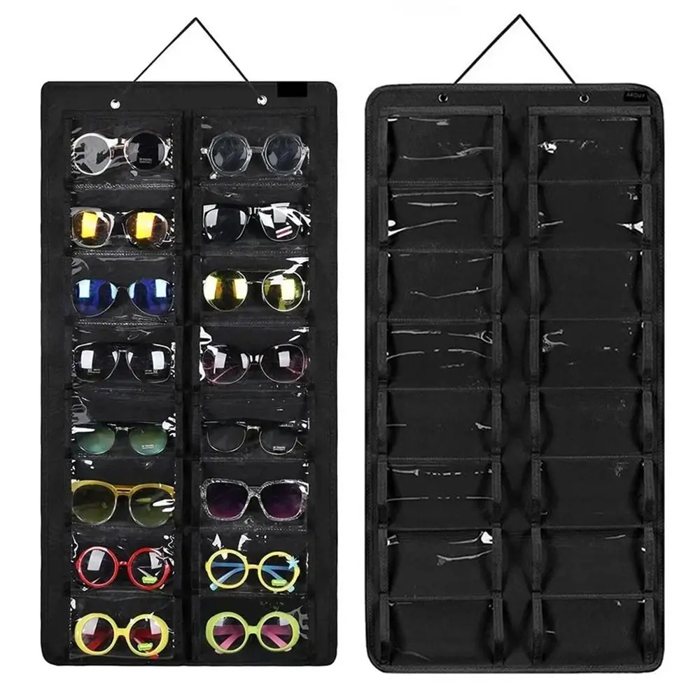 

16 Slots Sunglasses Storage Hanging Bag Visible Wall Mounted Glasses Display Rack Dust Proof Save Space Sunglasses Organizer