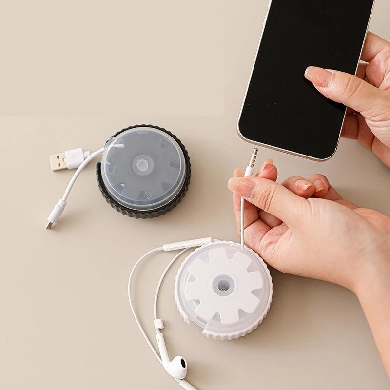 1PC Rotating Cable Winder Portable Retractable Data Line Storage Box Handy Cord Rolling Organizer To Prevent Wire Knotting