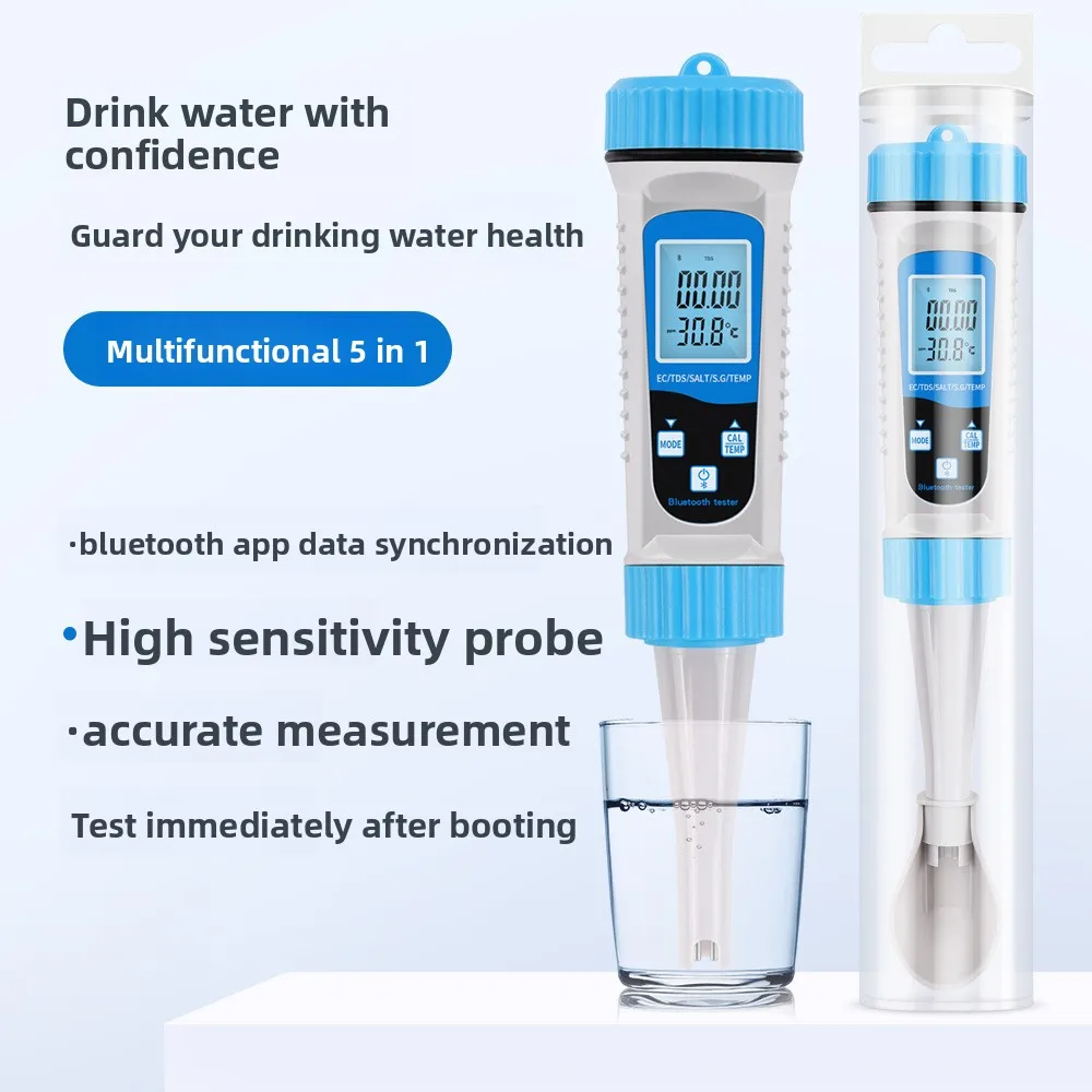 BT-785 Bluetooth 5 in 1 Water Quality Ph Detection Pen Salinity Detection/conductivity/S. G/TDS Marine Aquaculture Salt Tester