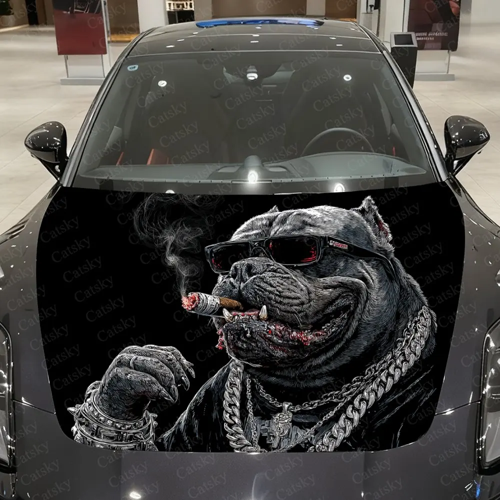 Gangster Bulldog Car Hood Decal Sticker - Durable Vinyl Wrap For Most Vehicles, Engine Hood Protective Film