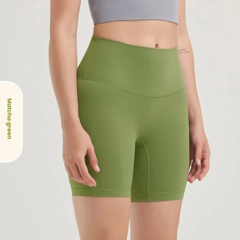 Seamless High-Waist Yoga Shorts for Women, Double-Sided Brushed Butt-Lifting Fitness Shorts, Quick-Dry Three-quarters Workout Sh