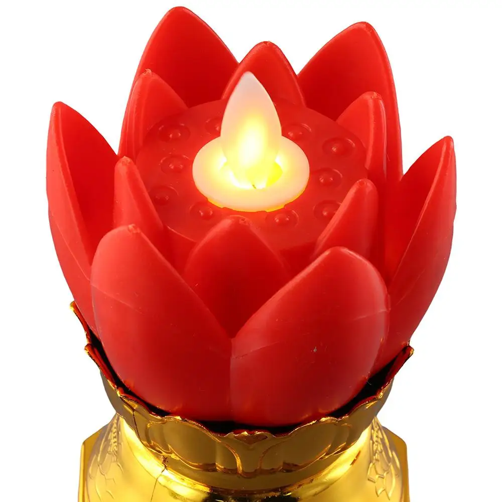 2 قطعة ضوء اللوتس الإلكترونية الأحمر لوتس مصباح LED أضواء الشموع أضواء البوذية بطارية LED مصباح Finials بطارية ضوء الليل المنزل #3