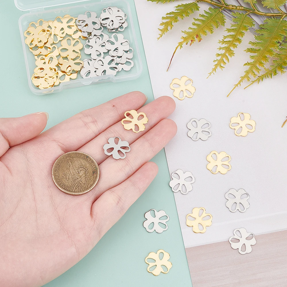 40Pcs 2 Colors Stainless Steel Four Leaf Clover Pendant St Patrick's Day Pendant Irish Shamrock Shape Charms Good Luck Charm