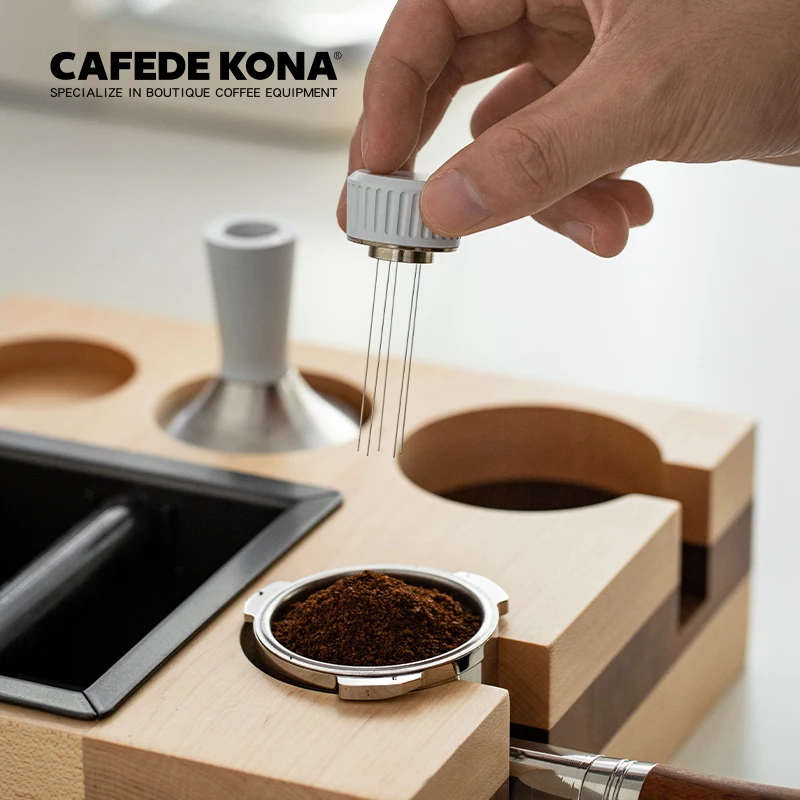 CAFEDE KONA Coffee Tamper With Distributor Needle Stainless Steel Espresso Pressing Hammer Stirrer Distributor Leveler Tool