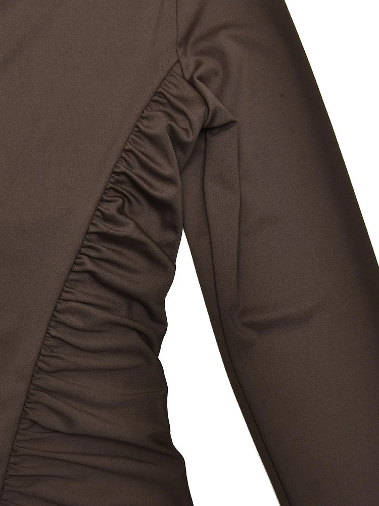 2025 Autunno Inverno Bottoni Tuniche increspate Abito lungo per le donne Elegante manica lunga Vita alta Pieghe Abiti da sera aderenti