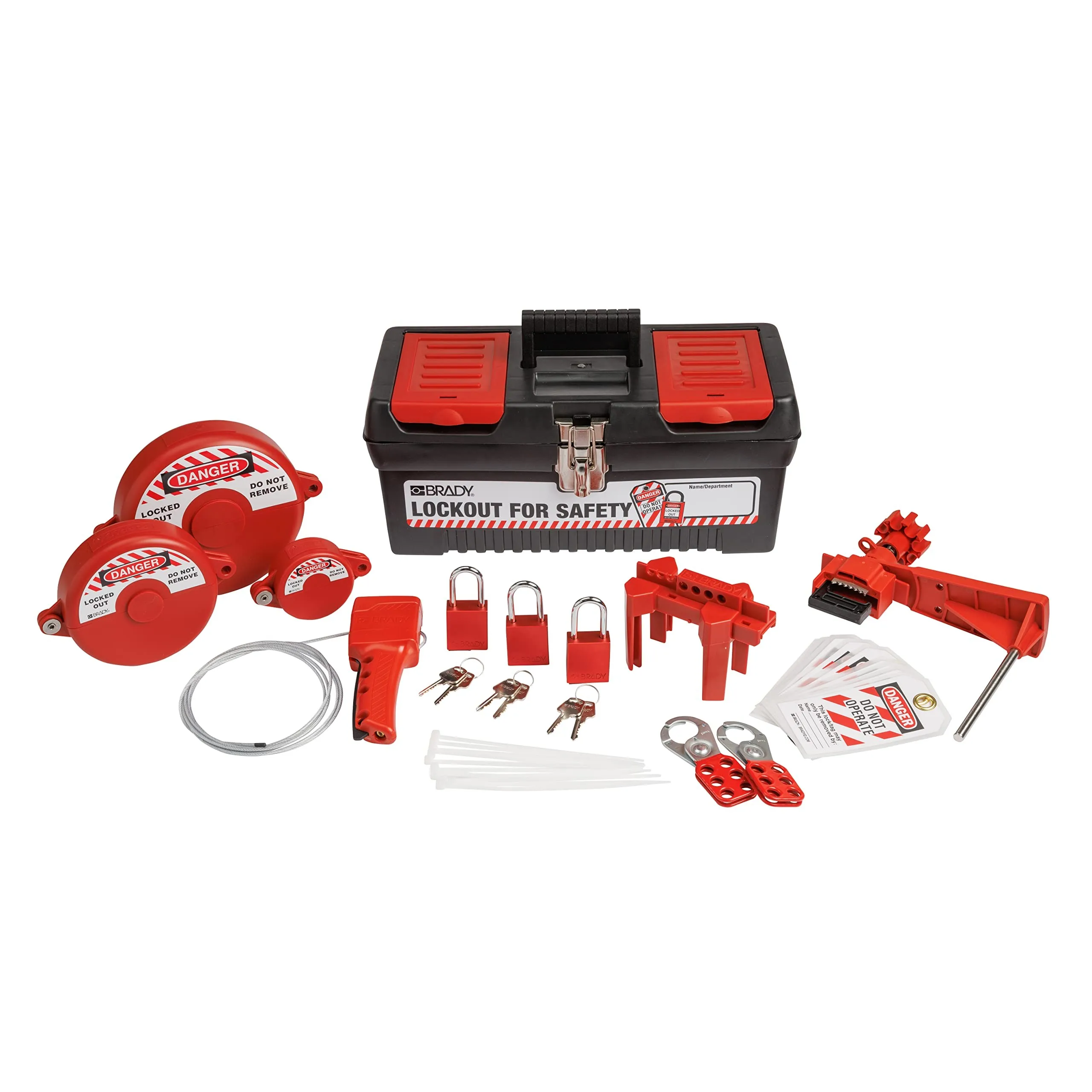 BRADY Lockout Tagout Kit with Loto Locks for Gate s, Ball s, Unil. Includes Red Keyed Different Padlocks, Cable