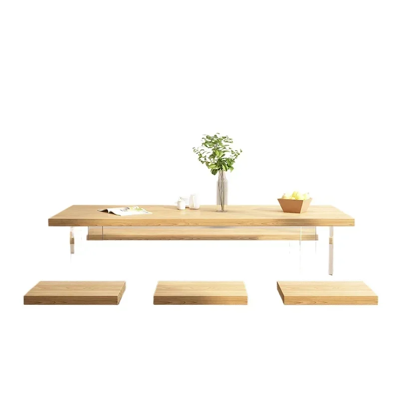 Balcony tea table and chair combination, solid wood tea table Japanese log