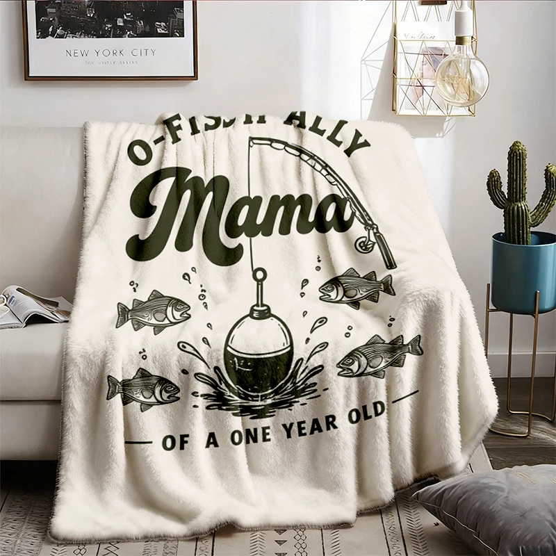 O-Fish-Ally One Family Matching Comfy Blanket, Fishing First Birthday Flannel Blanket, Mama Dada Birthday Flannel Throw