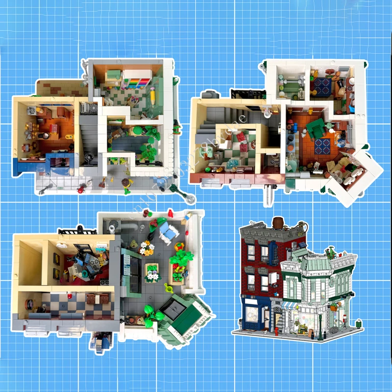 5749 Uds. Tienda de relojes esquina MOC vista de calle creativa modelo de bloques de construcción arquitectura DIY juguetes de modelos educativos de ensamblaje edades