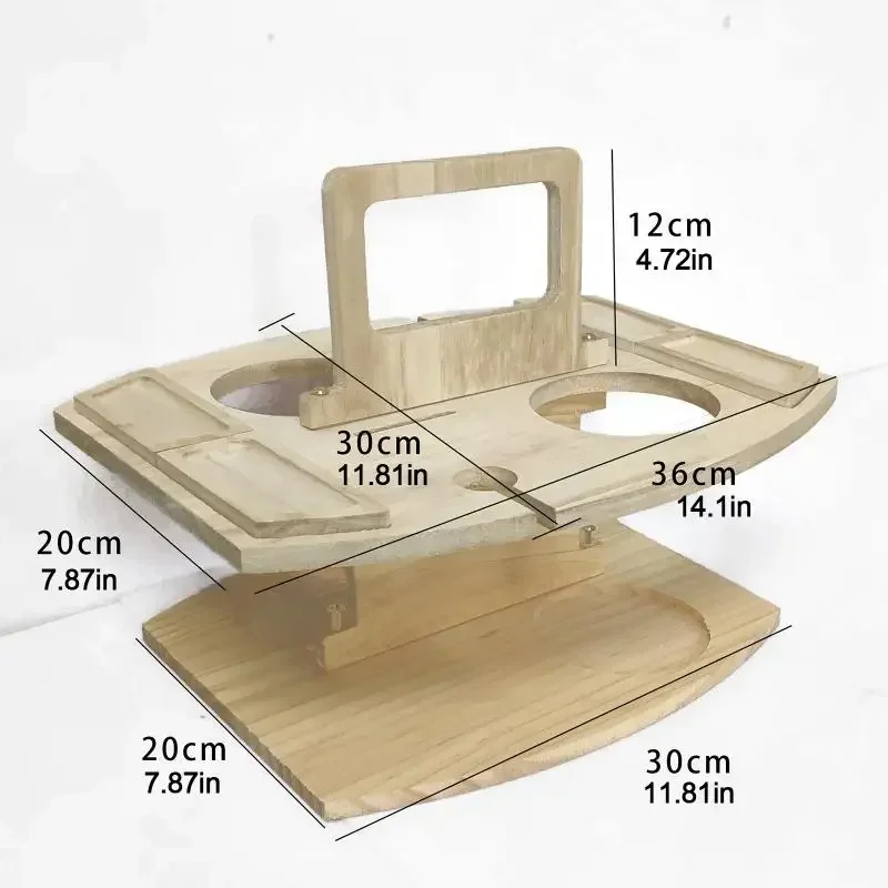 Portable Wooden Picnic Table Carry Handle Outdoor Folding Wine Table Removable Wine Glass Holder Folding Low Table Snack Tray