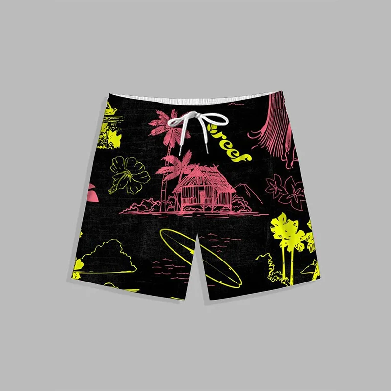 Hawaiian Summer New 3D Printing Tropical Leaves Beach Shorts Men Beach Trees Graphic Board Shorts Cool Fashion Pants Swim Trunks