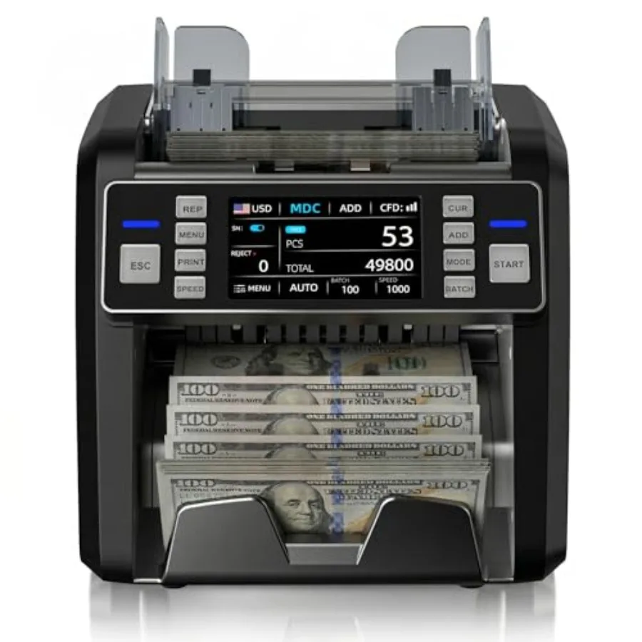 

Счетчик банкнот смешанной номинации с детектором подделок, сенсорным экраном и функциями 2CIS/UV/MG/IR/DD/DBL/HLF/CHN для определения стоимости и смешанного подсчета