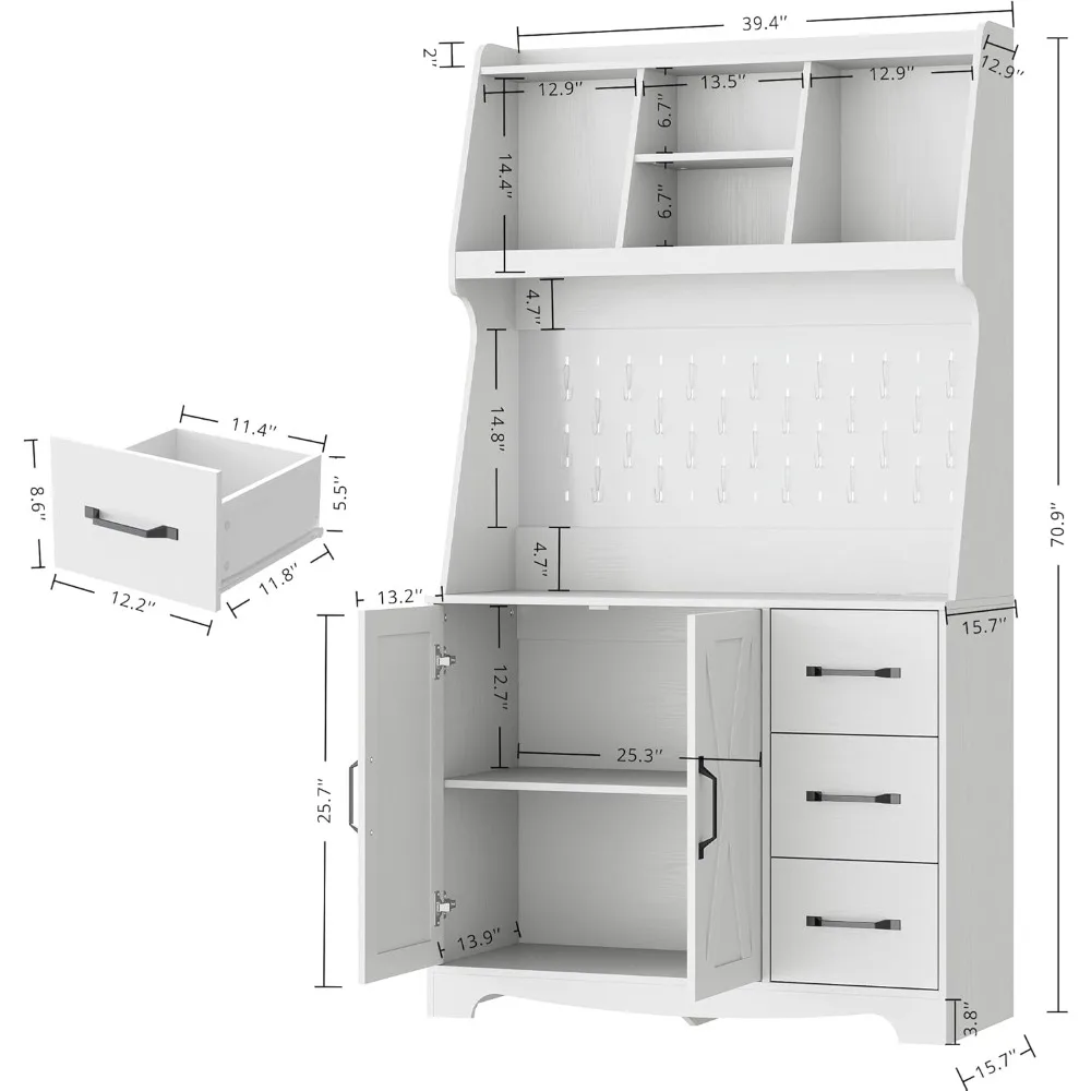 خزانة مطبخ على طراز المزرعة مع مساحة تخزين، ولوح بيجبورد، ومخرج طاقة، وأدراج #2