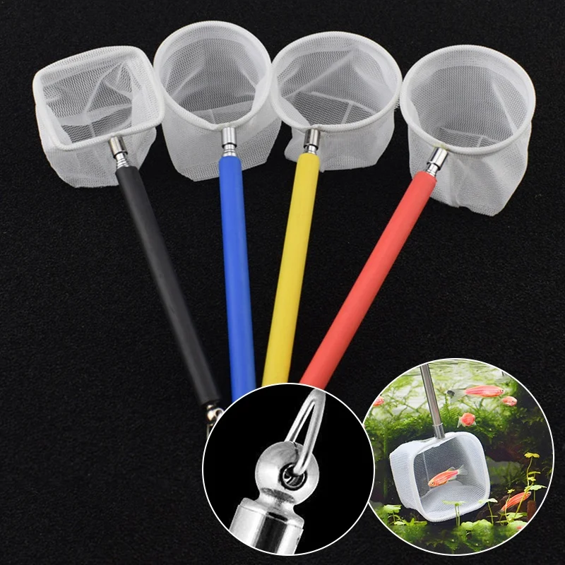 Random Color 18-53cm Flexible Aquarium Fish Tank Catch Net Retractable 3D Fish Scoop Catching Fishnet Long Handle Cleaning Tool