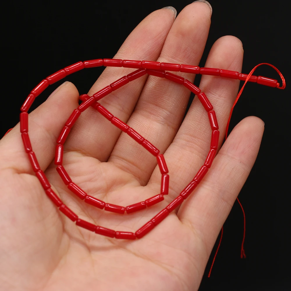 4PCS Wholesale Natural Coral Red Cylindrical Shape Beaded For Jewelry MakingDIY Necklace Bracelet Accessories Charm Gift