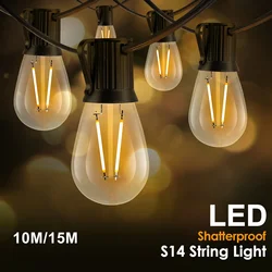 Sphoon 50FT S14 guirnalda de luces LED enchufe de la UE 220V bombilla de plástico inastillable 1W 2W E27 decoración Retro al aire libre Patio luz de hadas