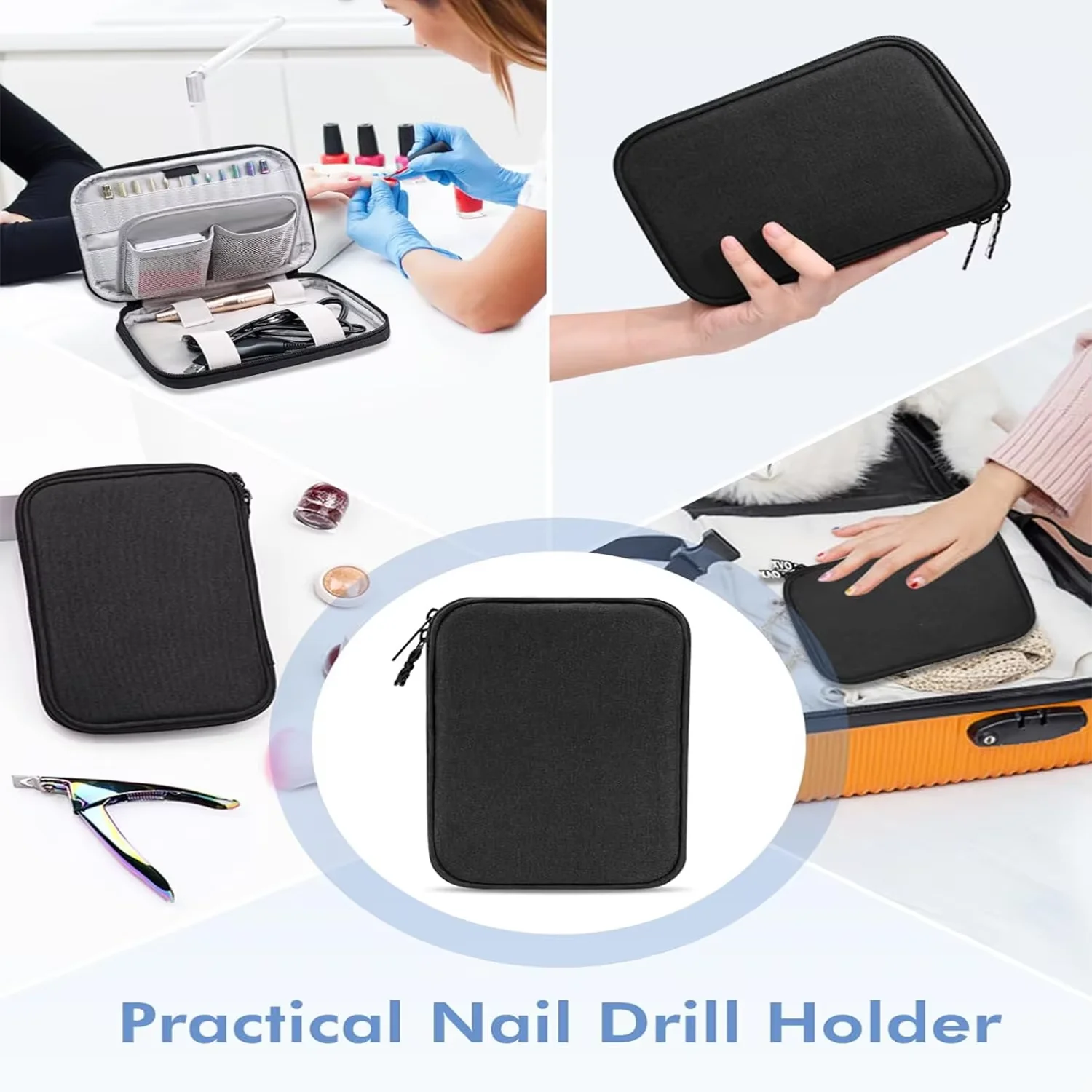حقيبة حامل مثقاب الأظافر المحمولة، حقيبة تخزين قلم التلميع، مناسبة لصالون الأظافر وحقيبة تخزين أدوات الأظافر المنزلية #2