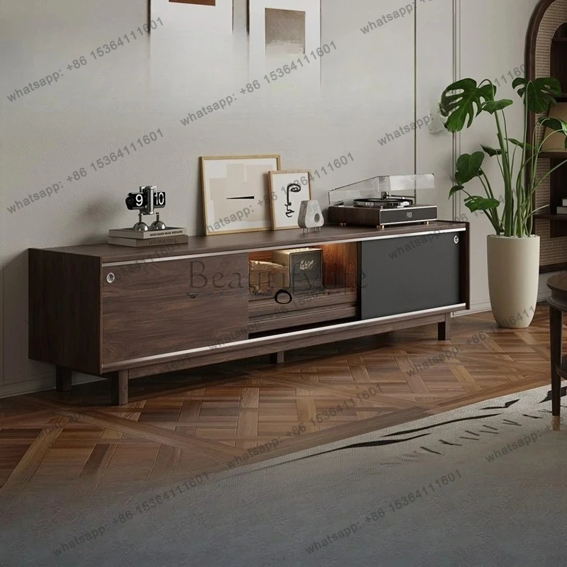 black walnut TV cabinet living room combination tea TV multi-function locker retro