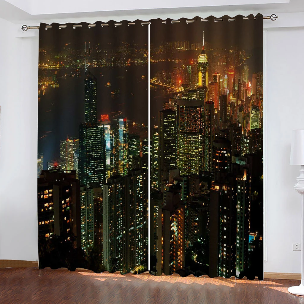 Photo night cnty building curtains 3D Blackout Curtains Living Room Bedroom Hotel Window curtain