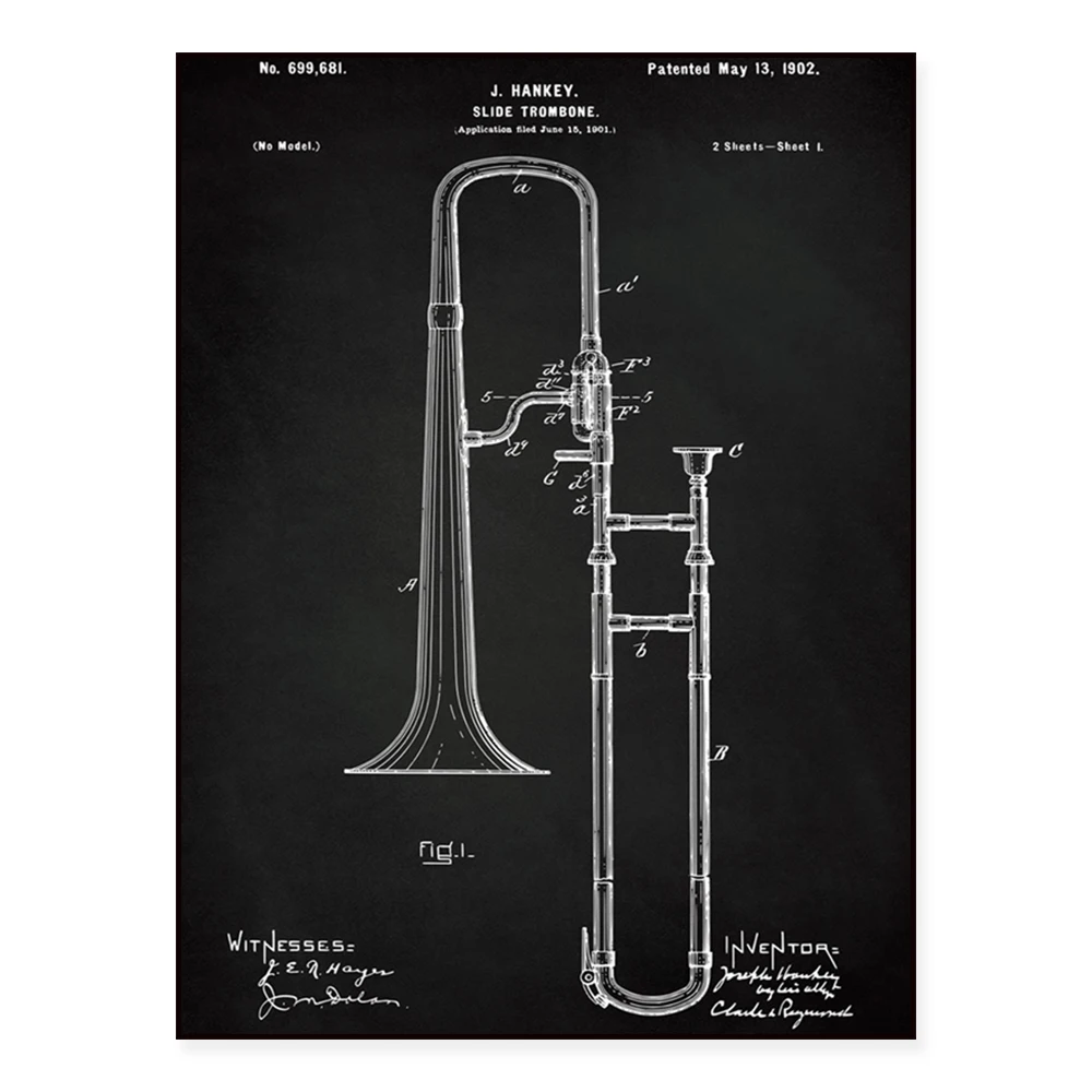 Trombone, Viola, Violin, Guitar Strings, Saxophone, Stereo Headphones Patent Blueprint Poster, Musician Gift